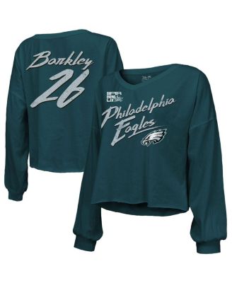 Majestic - Women's Saquon Barkley Midnight Green Philadelphia Eagles Super Bowl LIX Name Number Off-Shoulder Script Long Sleeve V-Neck T-Shirt