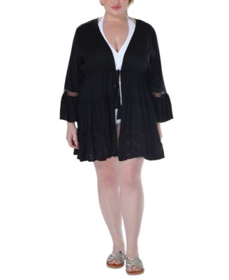 Raviya - Plus Size Lace-Inset Eyelet-Flounce Cover-Up