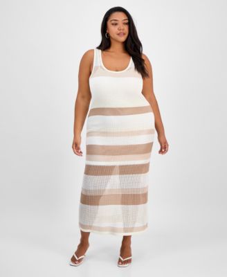 Bar III - Trendy Plus Size Open-Stitch Striped Midi Dress