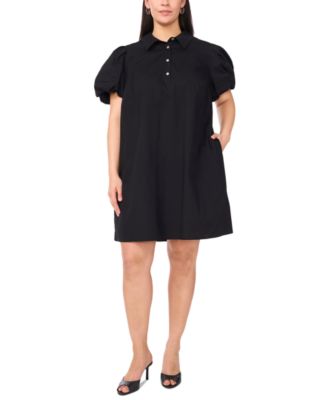 MSK - Plus Size Cotton Short-Puff-Sleeve Shift Dress