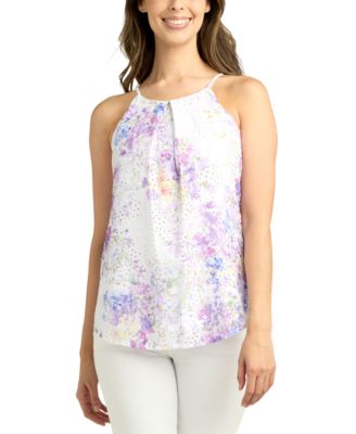 BCX - Juniors' Scalloped Floral Eyelet Halter Top