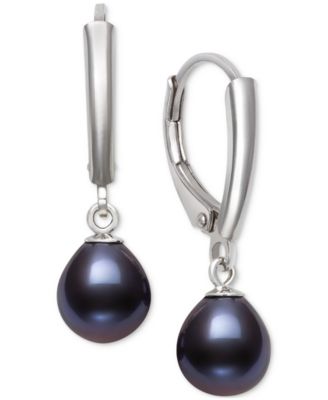 Belle de Mer - Dyed Cultured Freshwater Pearl (7-8mm) Leverback Drop Earrings in Sterling Silver