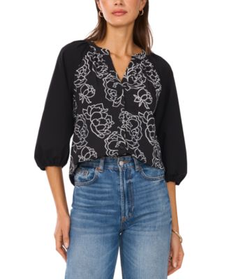 Vince Camuto - Women's Raglan-Sleeve Embroidered Button-Down Blouse