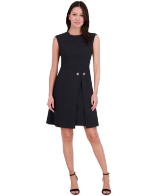 Eliza J - Women's Jewel-Neck A-Line Overlay Dress