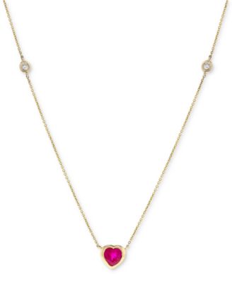Macy's - Ruby (5/8 ct. t.w.) & Diamond (1/20 ct. t.w.) Heart Bezel 17" Pendant Necklace in 14k Gold