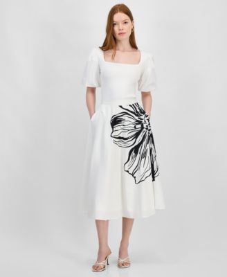 T Tahari - Women's Placement-Print Flared Midi Skirt