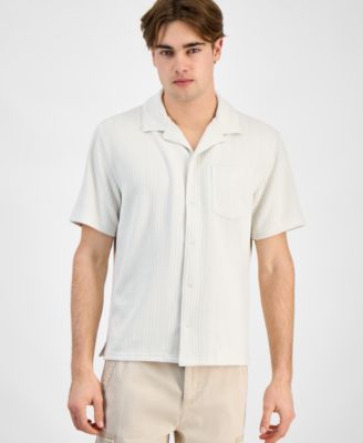 Sun + Stone - Men's Textured Chevron Knit Short Sleeve Button-Front Camp Shirt