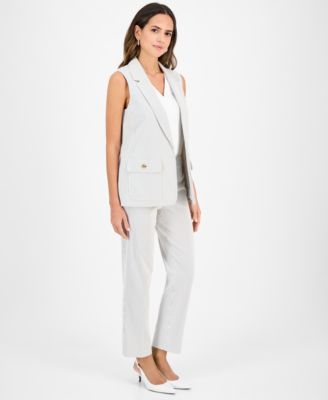 Kasper - Women's Striped Notched-Collar Vest