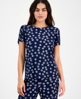 AK Anne Klein - Petite Dot-Print Tulip-Sleeve Top