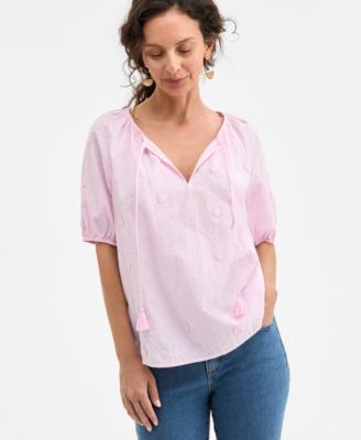 Style & Co - Women's Floral-Appliqu&eacute; Cotton Peasant Top, Exclusively at Macy's