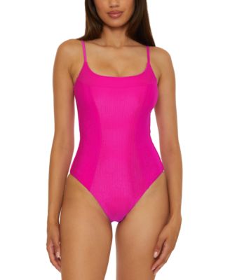 Becca - Women's  Shiny Rib-Knit One Piece Swimsuit