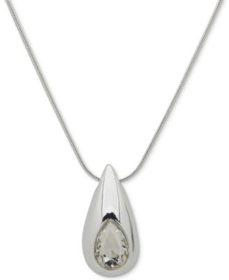 Anne Klein - Silver-Tone Crystal Puffy Tear-Shape 38" Pendant Necklace