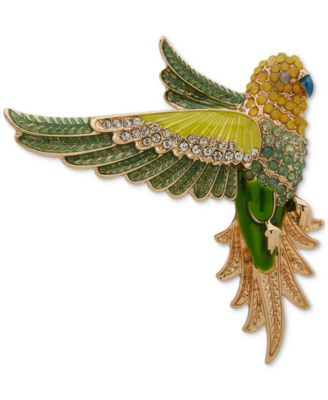 Anne Klein - Gold-Tone Green Crystal Flying Parrot Pin