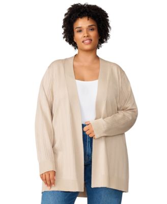 Melissa Paige - Plus Size Pointelle-Knit Open-Front Cardigan Sweater