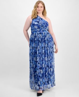 B Darlin - Trendy Plus Size Printed One-Shoulder Gown