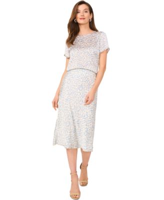 Vince Camuto - Women's Abstract-Print Top & Pull-On Midi Skirt