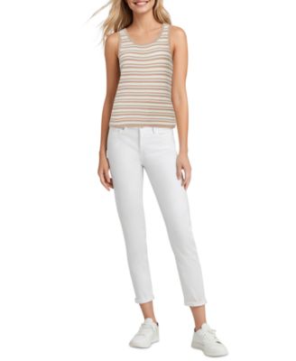 Three Dots - Women's Olive Striped Sleeveless Knit Top