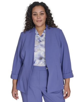 Calvin Klein - Plus Size Open-Front 3/4-Sleeve Blazer