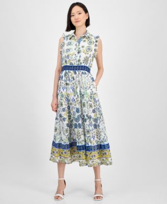 Anne Klein - Petite Chiffon Ruffled Smocked-Waist Dress