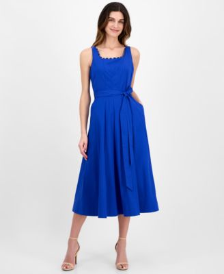 Anne Klein - Petite Square-Neck Seamed Fit & Flare Midi Dress