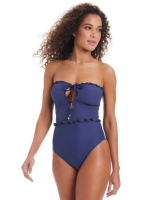 Bar III - Women's Wave Solids Tie-Front Bandeau One-Piece Swimsuit, Exclusively at Macy's