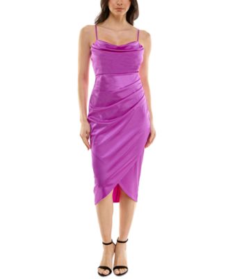 Emerald Sundae - Juniors' Draped Sleeveless Satin Bodycon Dress