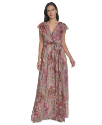Jessica Howard - Women's Metallic Printed Surplice Gown