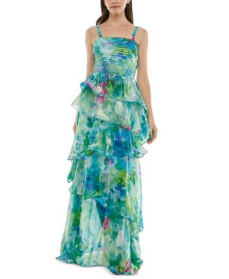 Taylor - Women's Pleated-Bodice Tiered Chiffon Gown