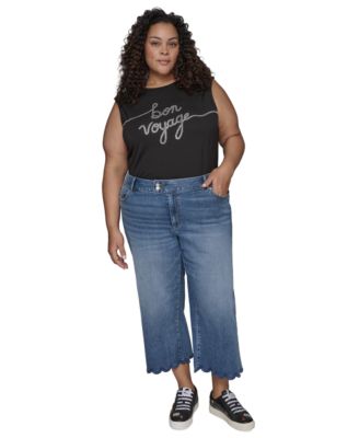 KARL LAGERFELD PARIS - Plus Size High-Rise Scalloped-Hem Jeans