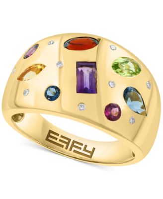 EFFY Collection - Multi-Gemstone (1-1/2 ct. t.w.) & Diamond (1/20 ct. t.w.) Mixed-Cut Scatter Ring in 14k Gold-Plated Sterling Silver