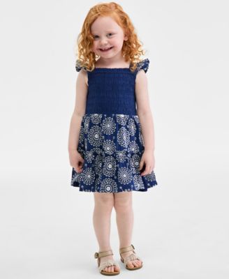 On 34th - Toddler Girls Cotton Eyelet Smocked Flutter-Sleeve Dress