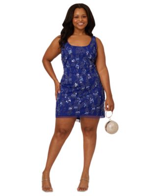 Adrianna - Plus Size Scoop-Neck Beaded Mini Dress