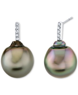 Macy's - Baroque Cultured Tahitian Pearl (12 mm) & Diamond Accent Drop Earrings in 14k White Gold