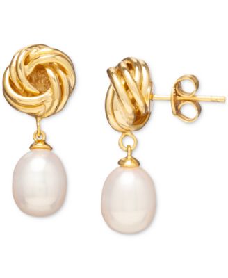 Macy's - Baroque Cultured Freshwater Pearl (8x10mm) Knot Drop Earrings in 18k Gold-Plated Sterling Silver