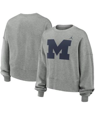 Jordan - Women's Heather Gray Michigan Wolverines Essential Fleece Oversized Logo Pullover Sweatshirt