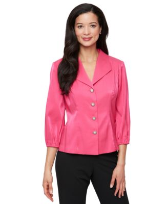 Alex Evenings - Petite Button-Front 3/4-Sleeve Shimmer Blouse