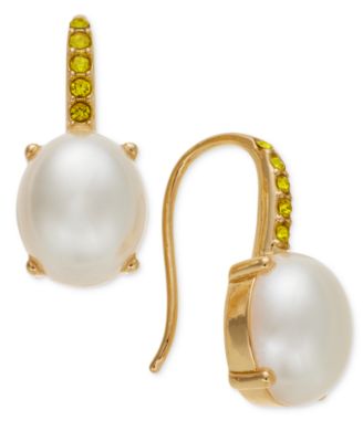 Charter Club - Gold-Tone Pav&eacute; & Imitation Pearl Drop Earrings