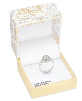 Charter Club - Silver-Tone Cubic Zirconia Oval Halo Twist Band Ring