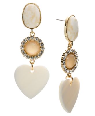 On 34th - Gold-Tone Pav&eacute; & Natural Stone Heart Triple Drop Earrings