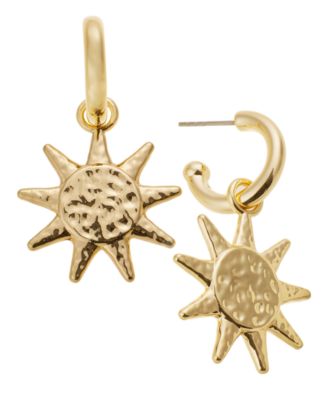 On 34th - Gold-Tone Hammered Sun Drop Earrings