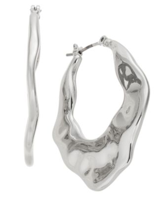 On 34th - Hammered Elongated Silver-Tone Hoop Earrings