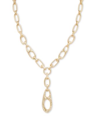 Style & Co - Gold-Tone Hammered Sculptural Lariat Necklace, 18" + 3" extender