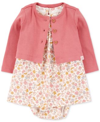 Carter's - Baby Girls Cotton Bodysuit Dress & Cardigan, 2 Piece Set