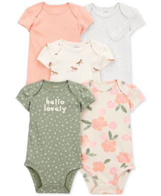 Carter's - Baby Girls Floral Horses Short-Sleeve Cotton Bodysuits, 5 Pack