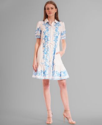 julia jordan - Women's Short-Puff-Sleeve Button-Front Dress