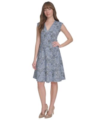 Tommy Hilfiger - Women's Paisley-Print Cap-Sleeve V-Neck Hopsack Dress
