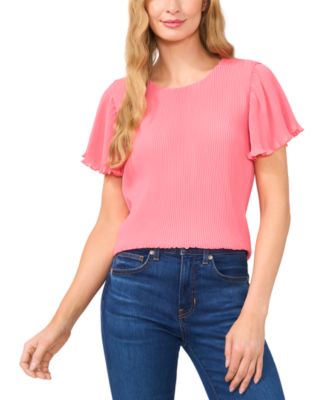 CeCe - Women's Pleated Round-Neck Short-Sleeve Top