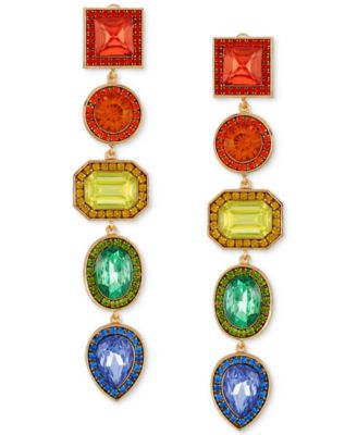 GUESS - Gold-Tone Rainbow Rhinestone Clip-On Linear Drop Earrings
