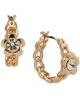 KARL LAGERFELD PARIS - Gold-Tone Stone Flower Chain Link Small Hoop Earrings, 0.51"