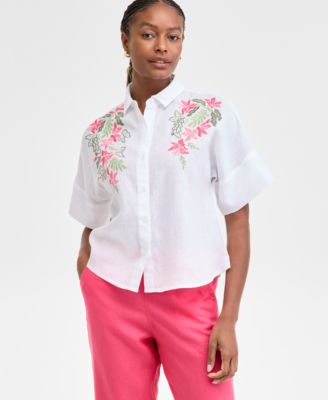 Charter Club - Women's Embroidered 100% Linen Shirt